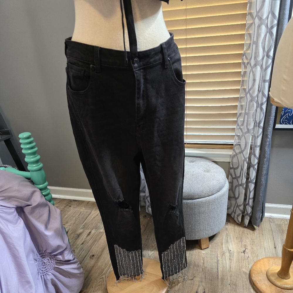 Akira Sexy High Rise Blinged Black Denim